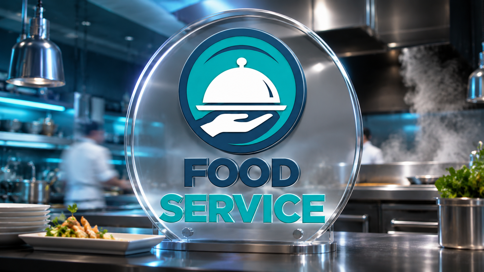 Logo Food Service en ambiente de cocina profesional