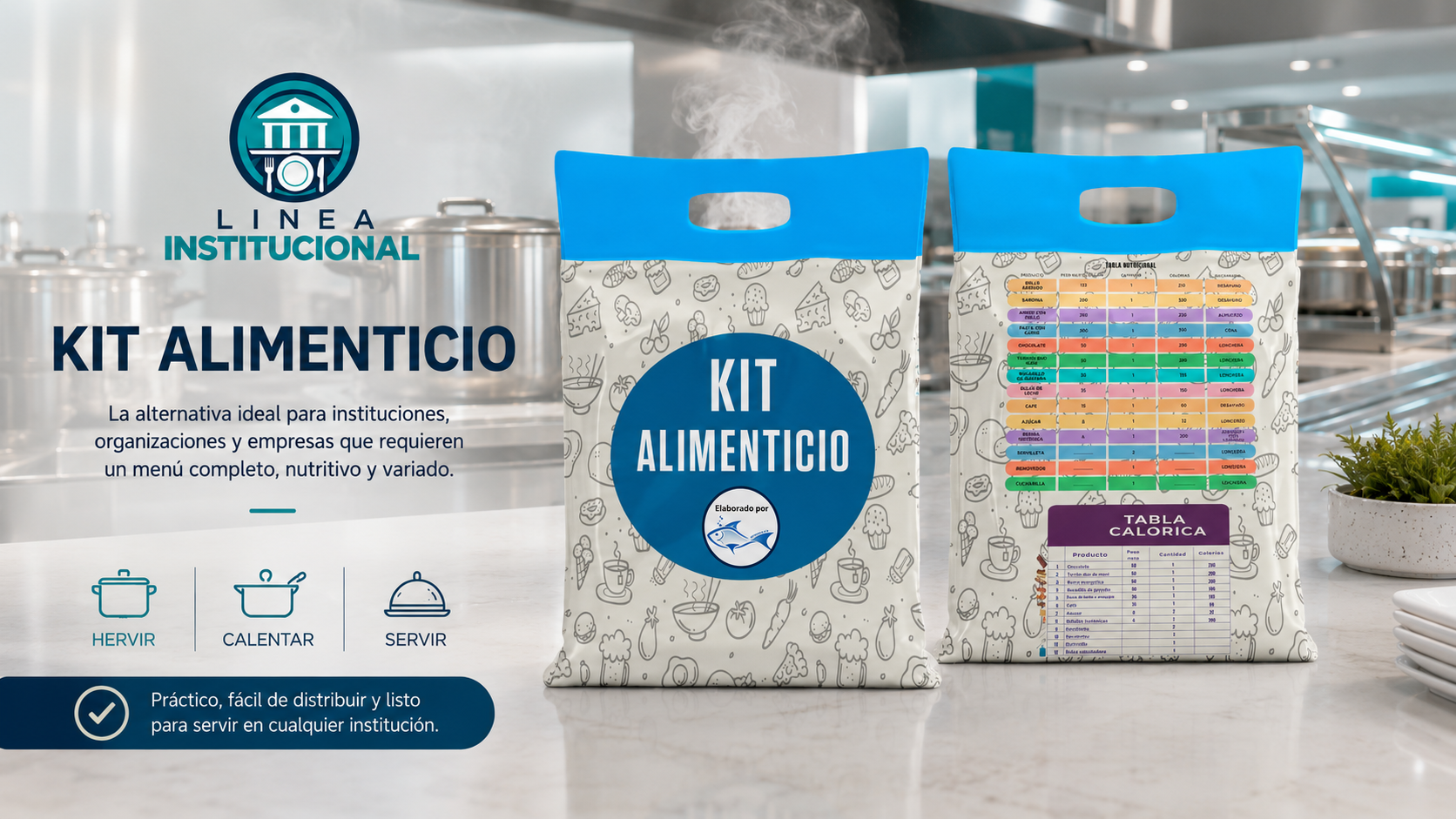 Presentación del kit alimenticio de la línea institucional